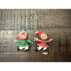 Vintage Mini Plastic Ice Skating Figurines Girl Boy Trinkets Christmas Decor